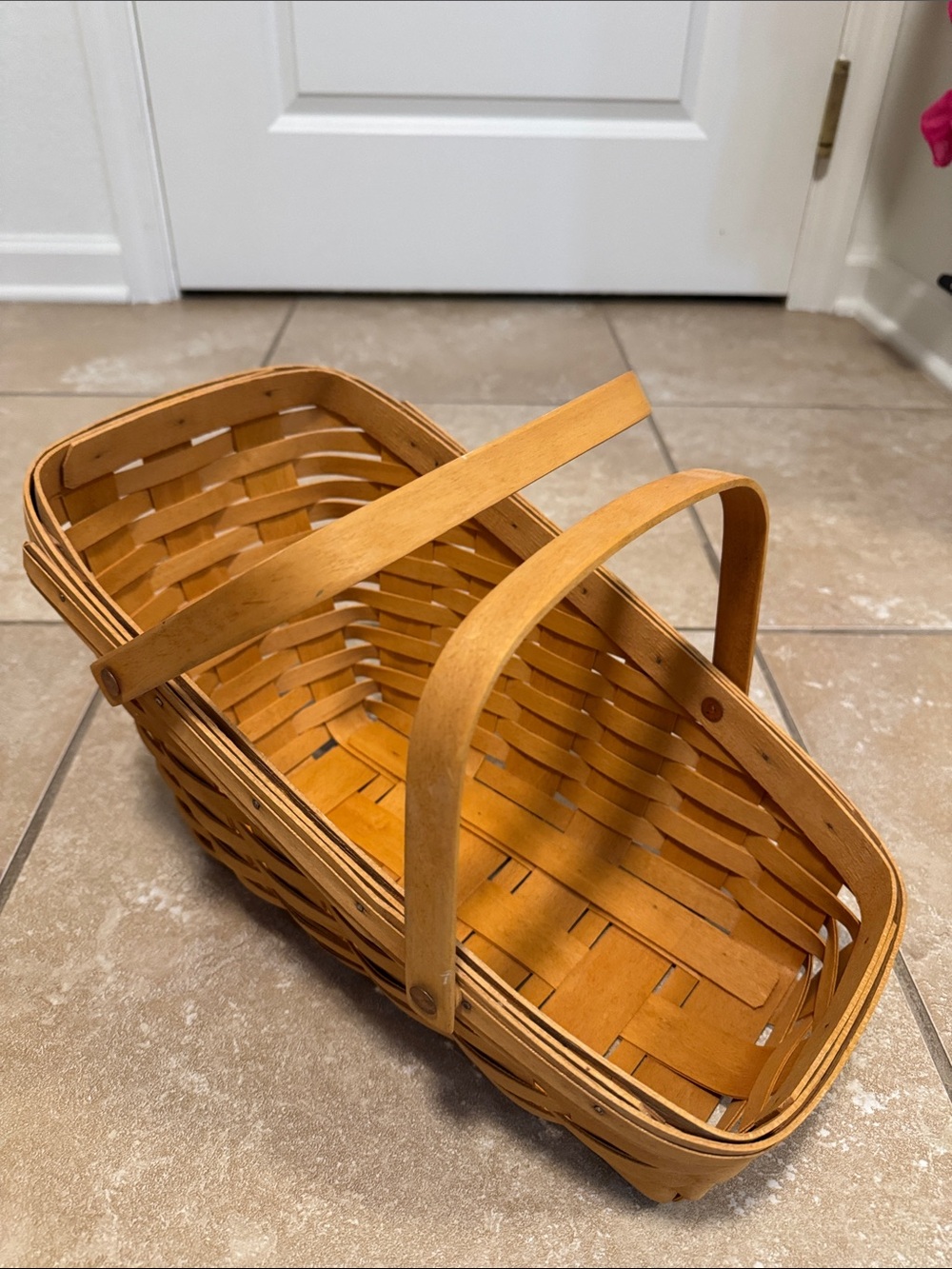 Longaberger Handwoven Natural Brown asymmetrical Woven Basket
